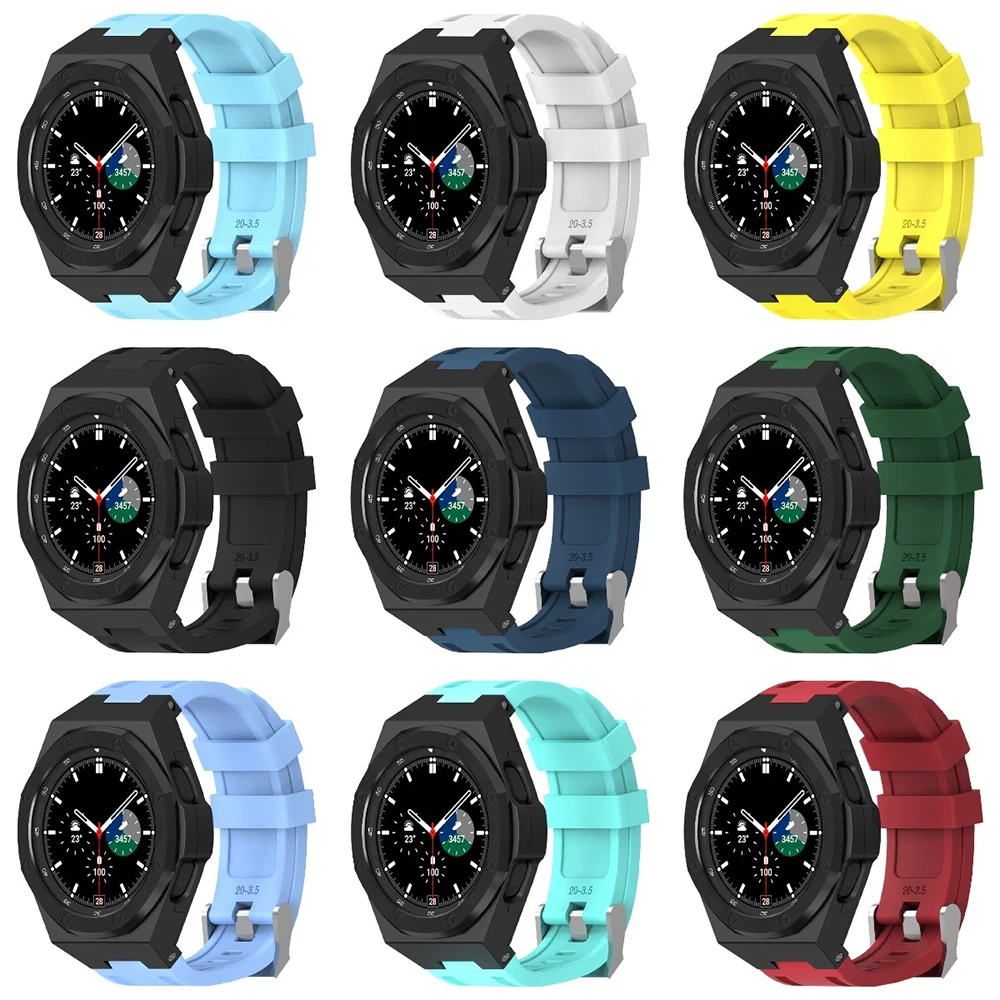 Retrofit Kit Strap for Samsung Galaxy Watch 4 Classic 46mm Stainless Steel Case for Samsung Watch 4Classic 46mm Rubber Wristband