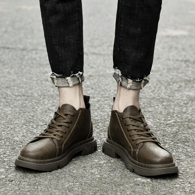 Men Ankle Boots Lace Up Hard-Wearing Vintage Cool Streetwear Simple Motorcycle trend Boots All-match Fashion Men Casual Boots