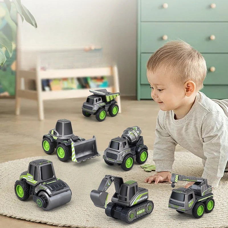 

Детский набор игрушечных машинок на откатном механизме: 6 черных инженерных машин (экскаватор, каток, бульдозер, бетономешалка, кран)