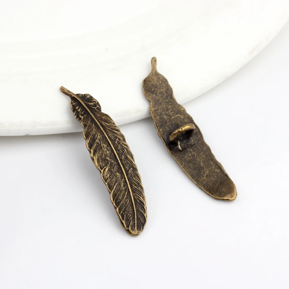 Retro Zinc Alloy Bronze Feather Decorative Buttons CONCHO Charms Pendant 6pcs For DIY Accessories
