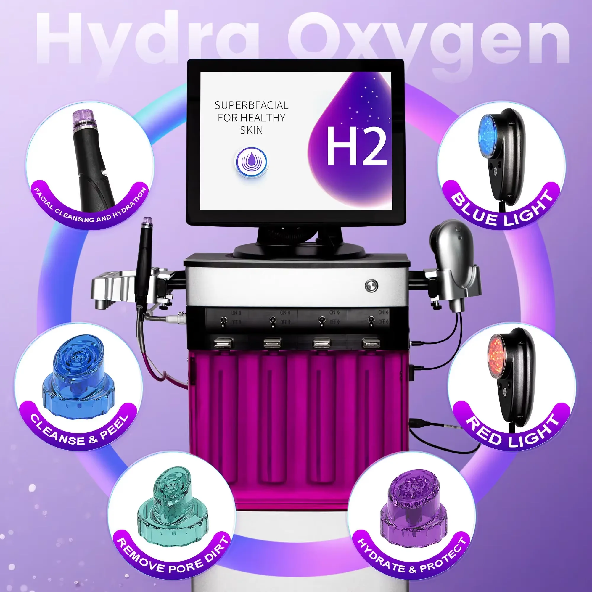 Pink Hydra II Oxygen Facial Machine H2 Hydrogen Pin Aqua Peel Deep Cleansing Skin Rejuvenation Peeling Beauty Salon Device