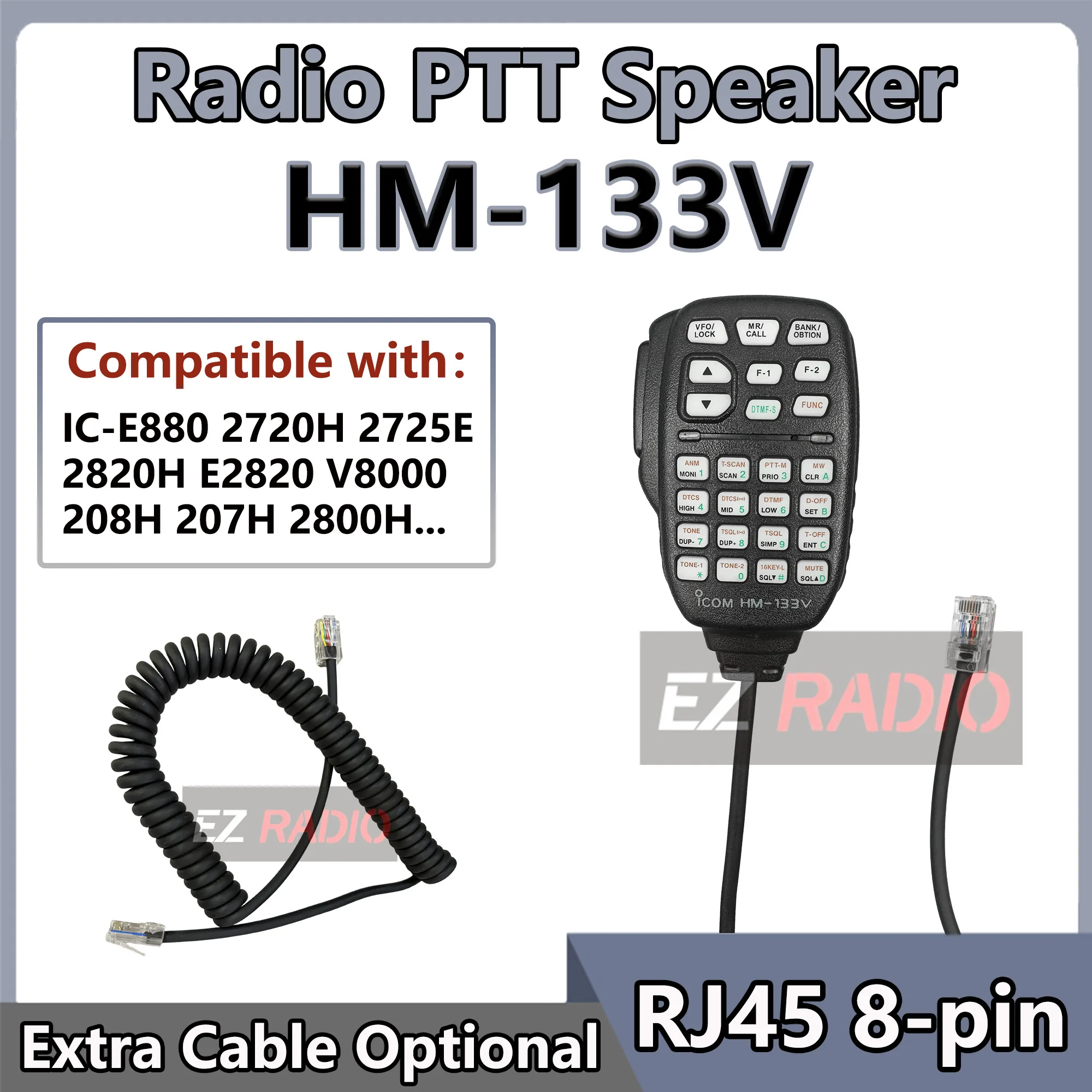 Portable 8 Pin Microphone Mic PTT DTMF HM-133V Compatible With Mobile Radios ID-800H ID-880H IC-2200H IC-V8000 IC-2720H IC-2725