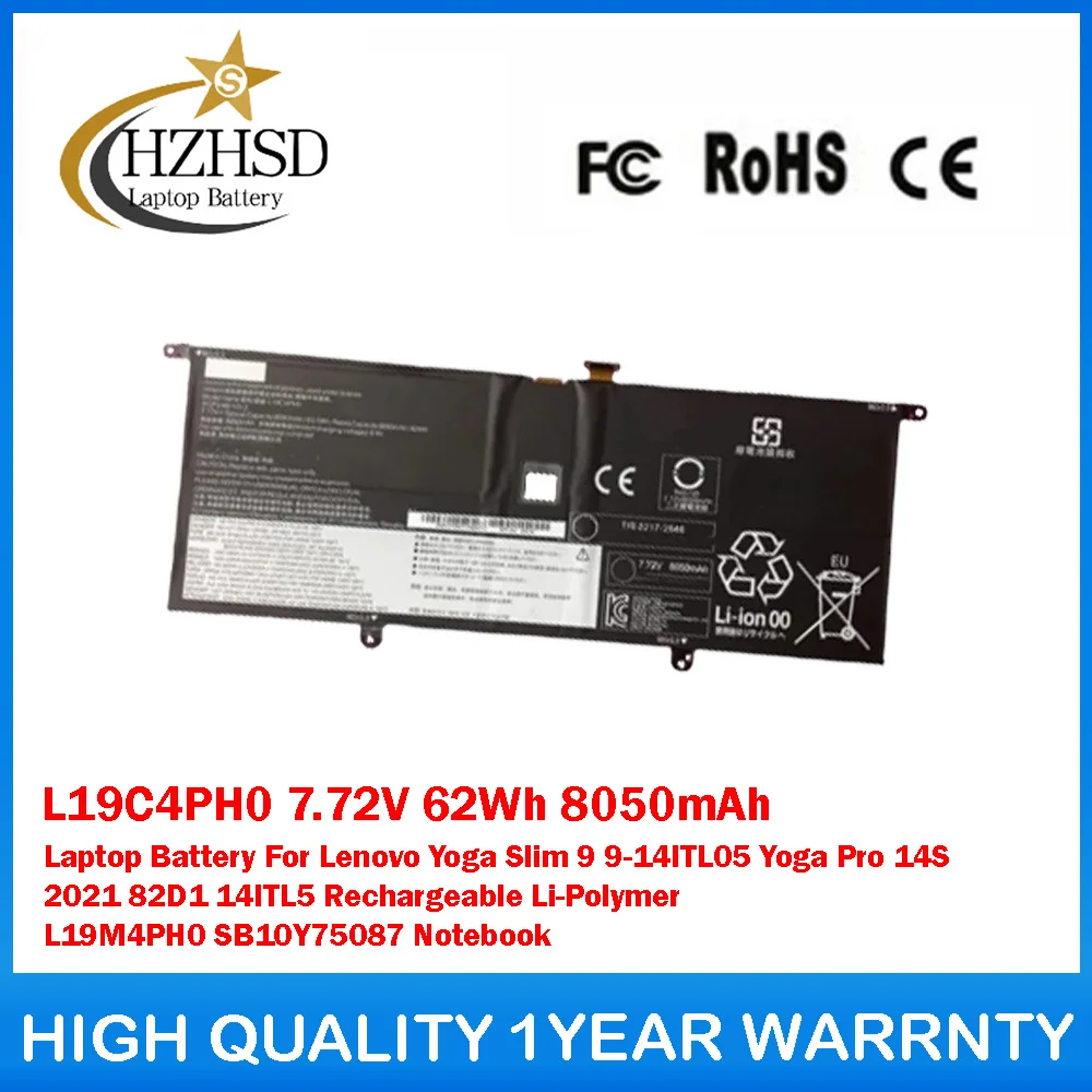 

L19C4PH0 7.72V 62Wh 8050mAh Laptop Battery For Lenovo Yoga Slim 9 9-14ITL05 Yoga Pro 14S 2021 82D1 14ITL5 Rechargeable