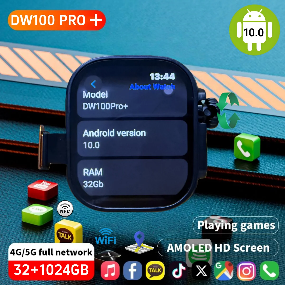 

DW100 Pro plus Smartwatch Touch ID 5G Full Netcom 2.29inch Amoled Smart Watch With 1024GB ROM Free Download App WIFI GPS WIFI