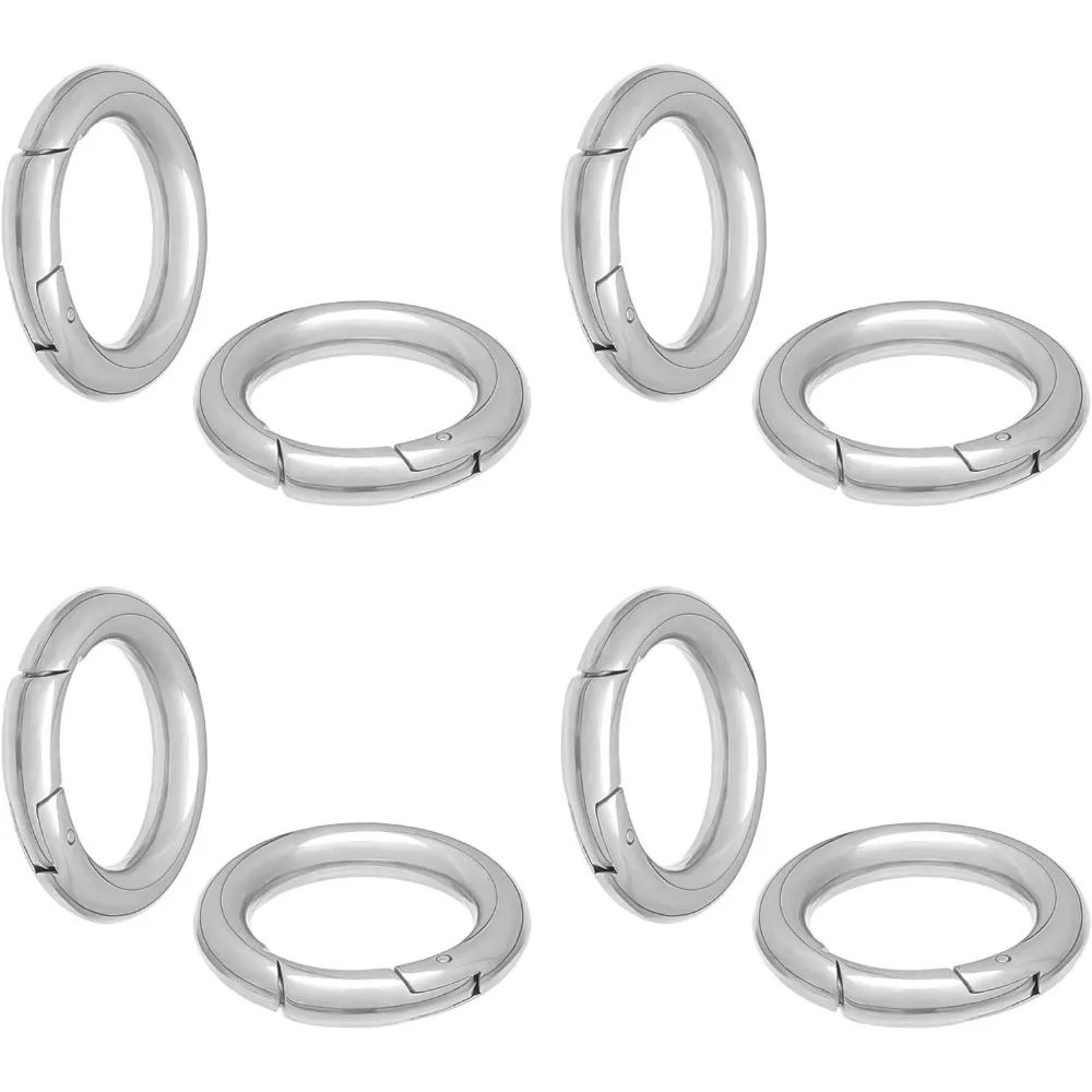 4pcs 17mm Spring Gate Rings 304 Stainless Steel O  Keychain Ring Round Snap Clasps Metal Spring Gate