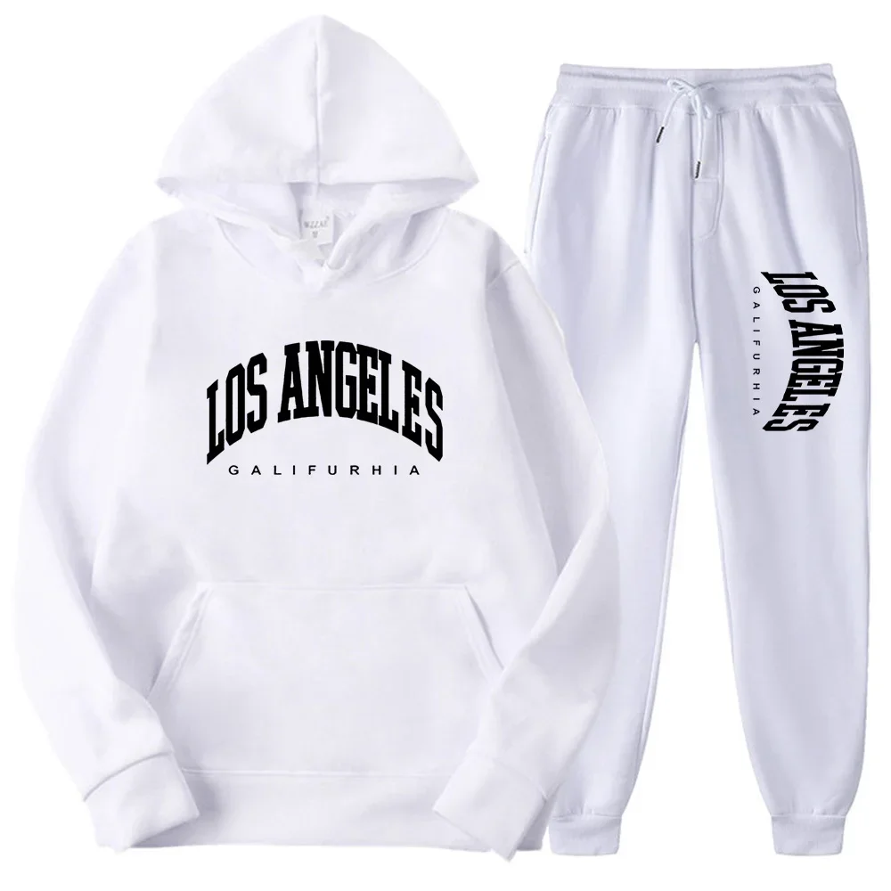 LOS ANGELES GALIFURHIA-Men Women Hoodies and Pants Set Sportswear Tracksuit Casual Sweatshirts Sweatpants 2 Piece Set