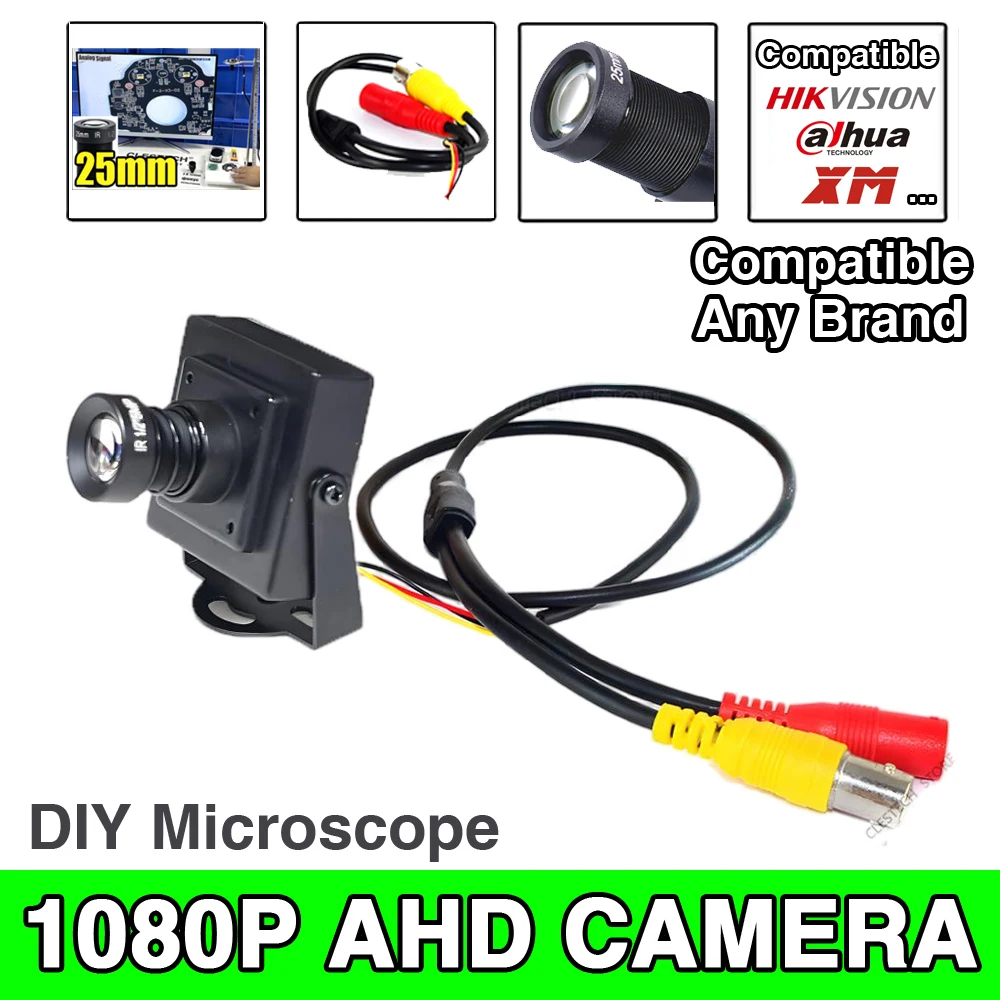 AHD CCTV 1920*1080P 2MP 1MP Super Small 32*32mm Metal Narrow Cam+Bracket Long-Focus 25mm Lens DIY Mini Camera Microscope