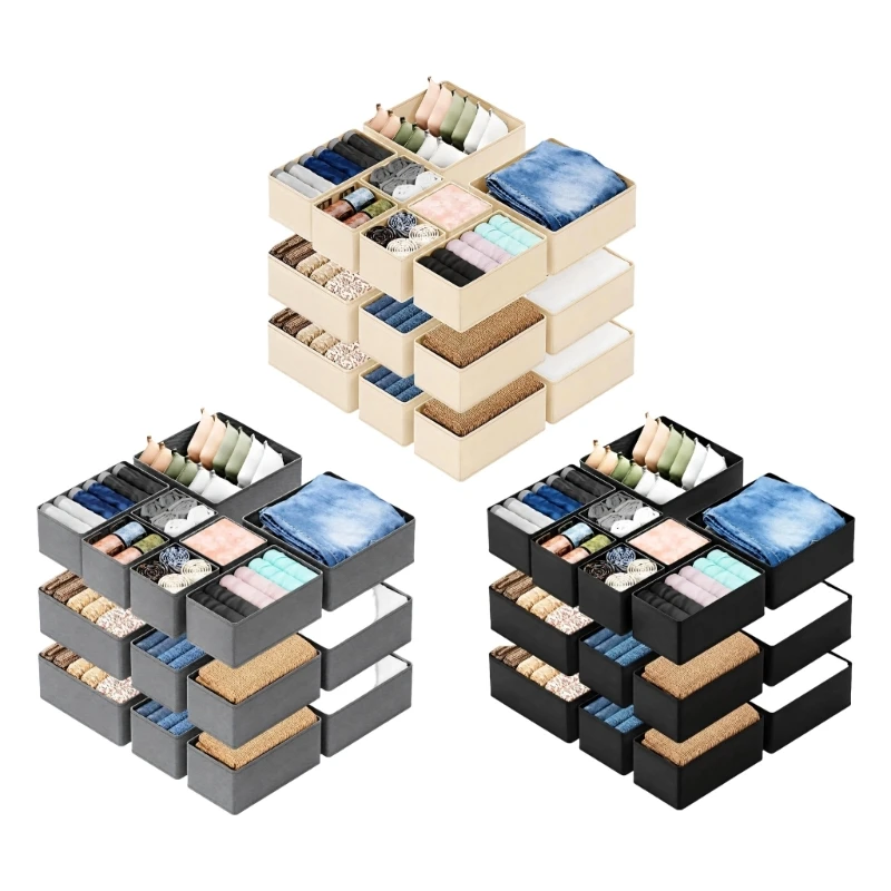 Uncovered Clothing Storage Bin Set with Fabric and Panel Framework for Visible, Separated Small Garment Storage
