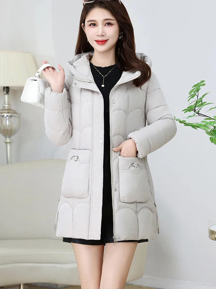 Parkas Women Hooded Winter Jacket 2024New Korean Thicke Down Cotton Clothes Middle-Aged Female Coat Mother Warm Mid Long Outwear