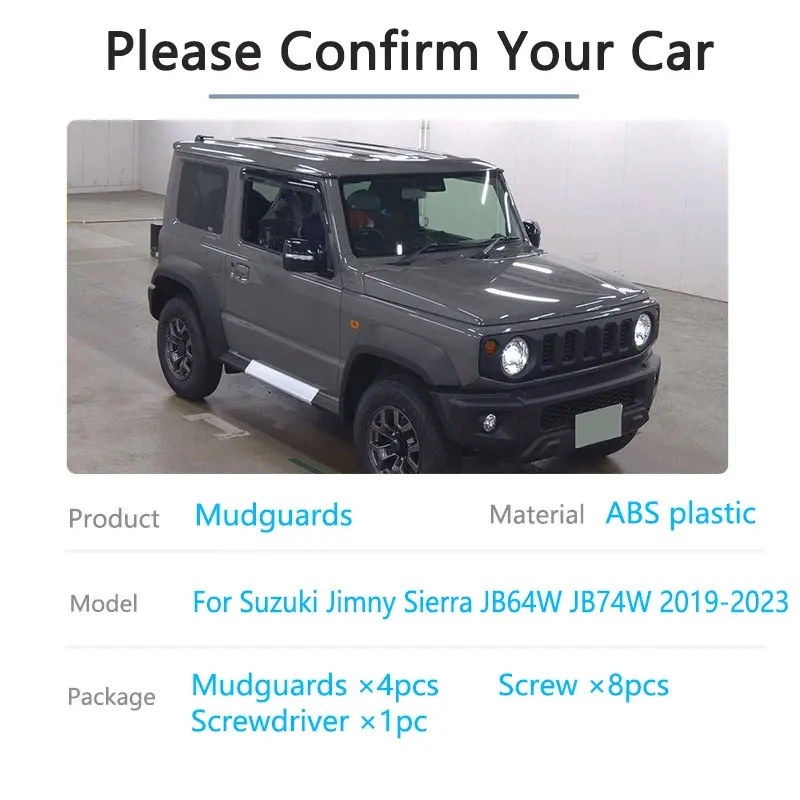 For Suzuki Jimny Sierra JB64W JB74W 2019~2023 2020 MK4 4pcs Car Fender Front Rear Mudguard Wheel Mudflaps Splash Guards Tools