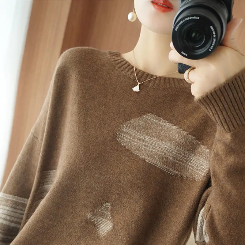 Autumn Winter New Patchwork Y2K Korean Casual Sweaters Women Long Sleeve Chic Simple Pullover Female All Match Oversized Clothes