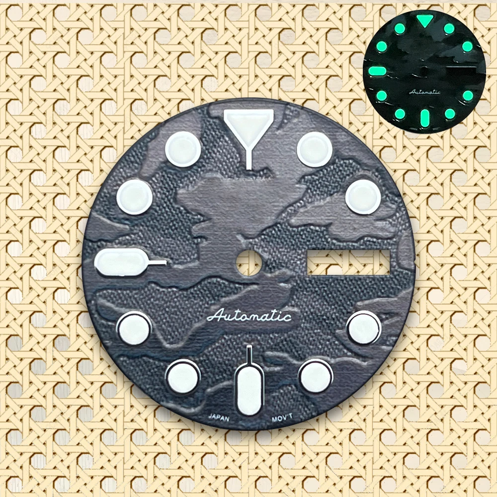 28.5mm NH35 With Meteorite Pattern S Logo Dial And 3C Green Luminous Suitable For NH35 Automatic Movement Watch Modification