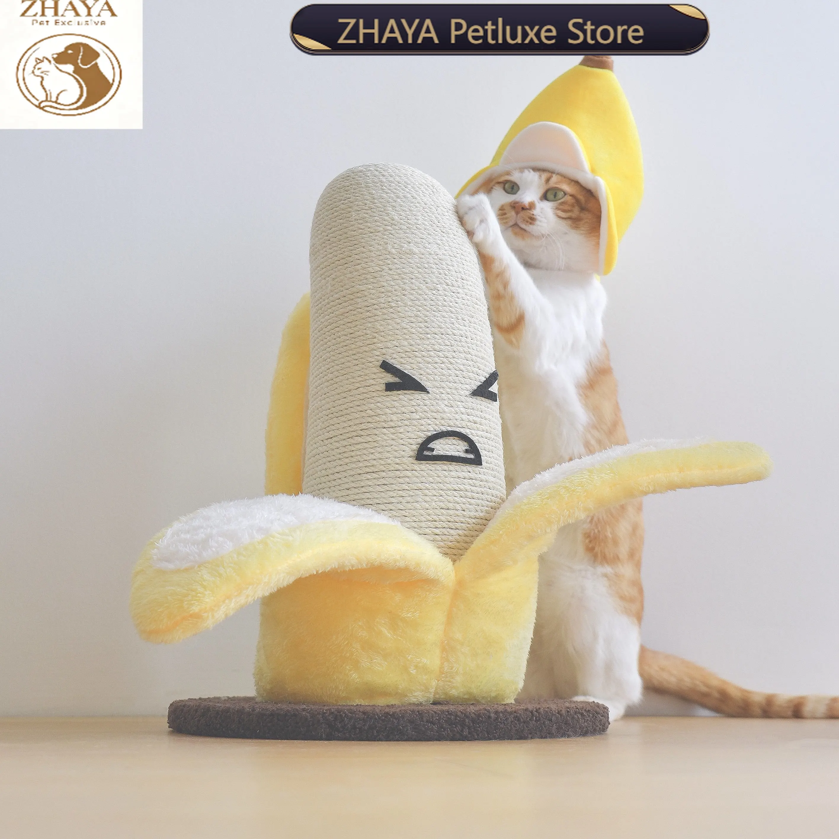 ZHAYA Banana Sisal Vertical Cat Scratcher Post Durable Non Slip Claw Sharpening Toy Kitten Self Play Fun Pet Activity Center