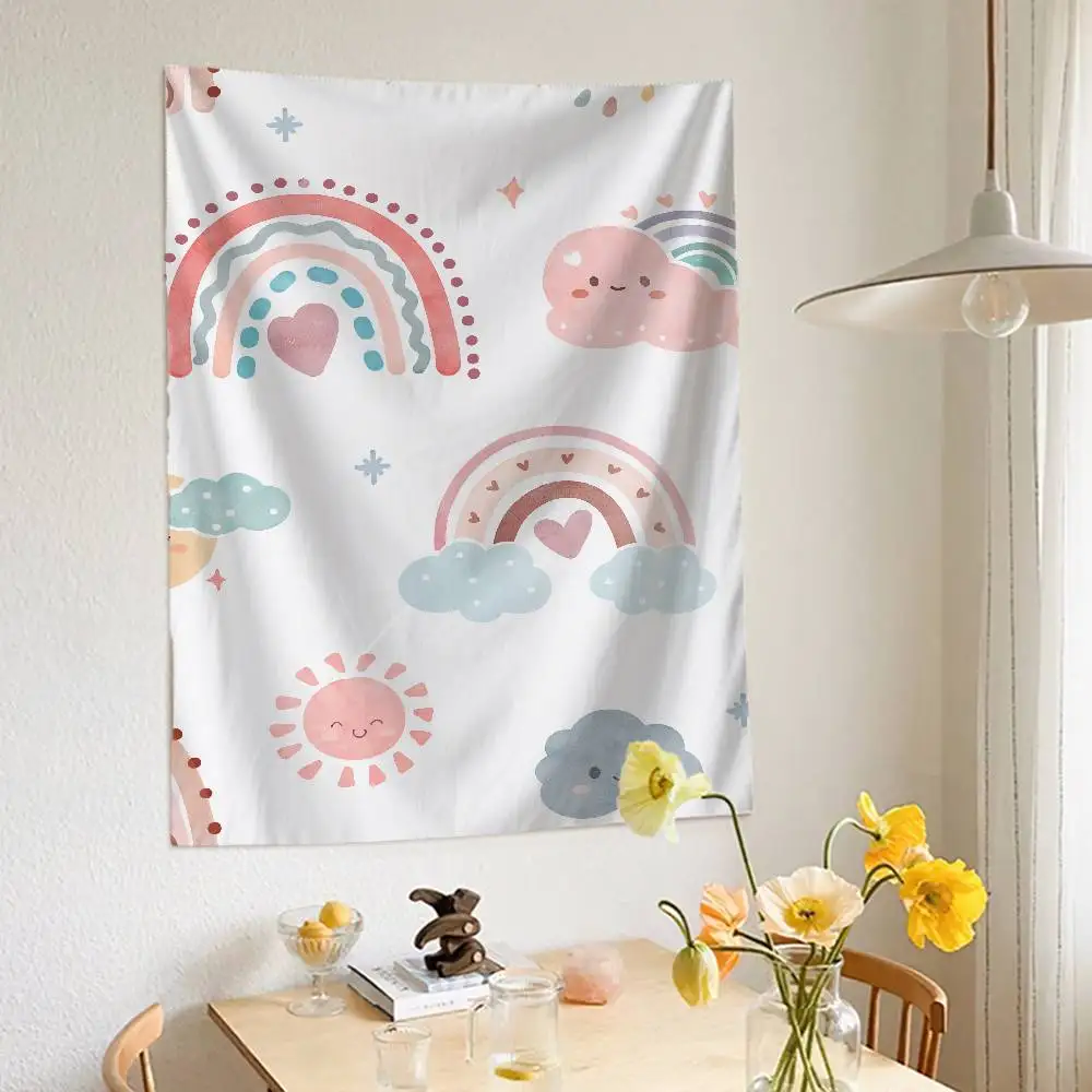 Grande tapisserie murale imprimée arc-en-ciel, dessin animé, Tarot suspendu, tapis muraux Hippie, décoration artistique pour dortoir, maison