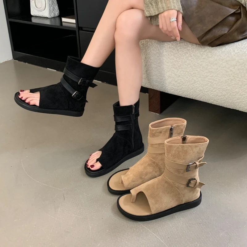 2024 High Top Booties Women Sandals Clip Toe Thong Gladiator Rome Sandals Ankle Boots Autumn Spring Summer Bootie Flat Shoes
