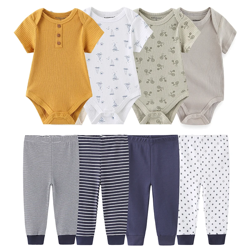 8 Pieces Baby Boy Girl Clothes Sets Newborn Bodysuits+Pants Infant Sets Spring Summer Unisex Clothing