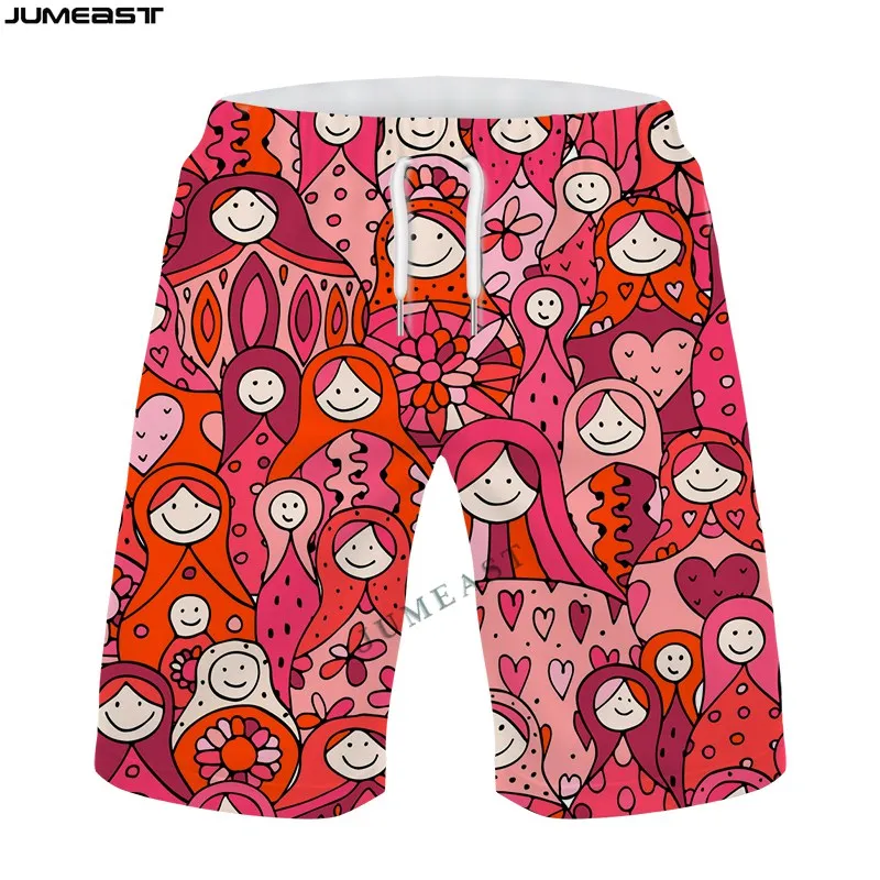 Jumeast Y2k Homens Mulheres 3D Impresso Russo Boneca Shorts Troncos Board Shorts Praia Casual Sweatpants Calças Curtas