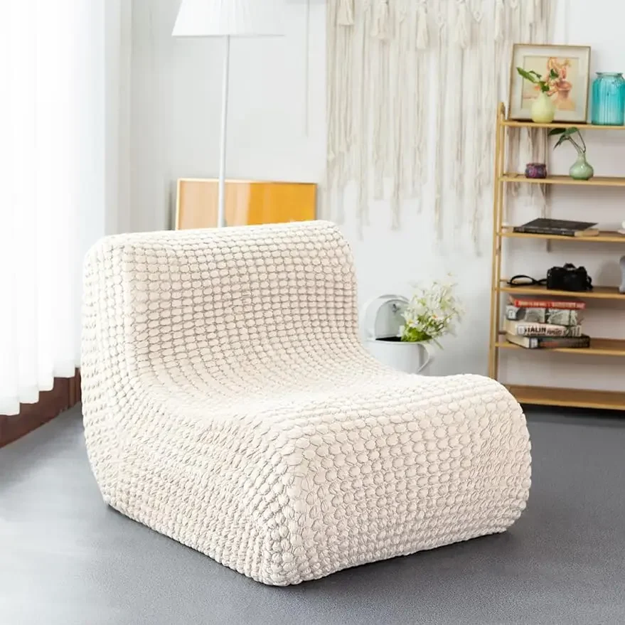 Single Seated Foam Sofa, Armless Floor   High Density Foam, Removable and Machine Washable Cover, Ivory White