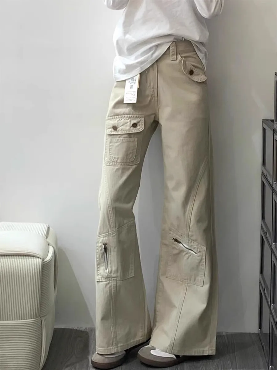 plus Size Vintage Workwear Flare Denim Jeans for Women Loose Fitting Straight Leg Pants Spring Autumn New Style Cover Legs