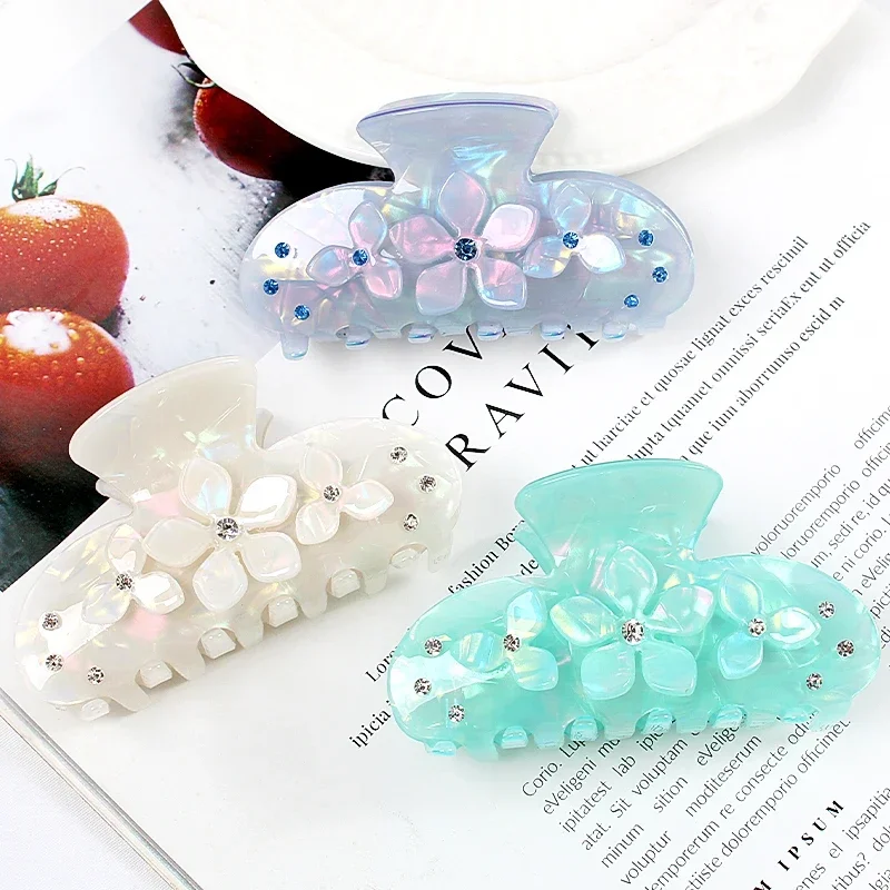 Women\'s Hair Clips Korean Fashion Flower Luxurious Rhinestone Crab Claw Girls Barrette Shiny Hairpin Hair Accessories