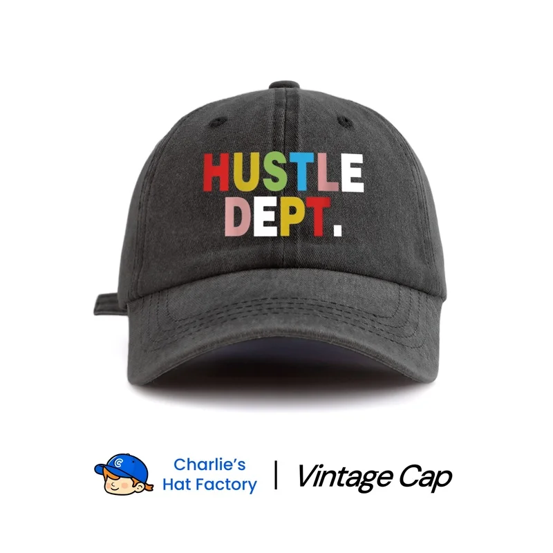 1 pc HUSTLE DEPT Print Washed Baseball Cap, Classic Casual Stylish Vintage Soft Sweatband Adjustable Size Lightweight