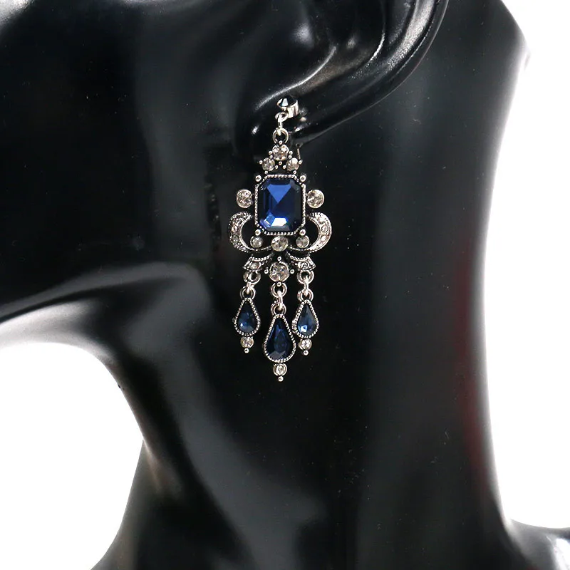 Bohemia New In Alloy Fashion Trend Jewelry For Women Droplet Type Tassels Vintage Luxury Blue Crystal Inlaid Diamond Earrings