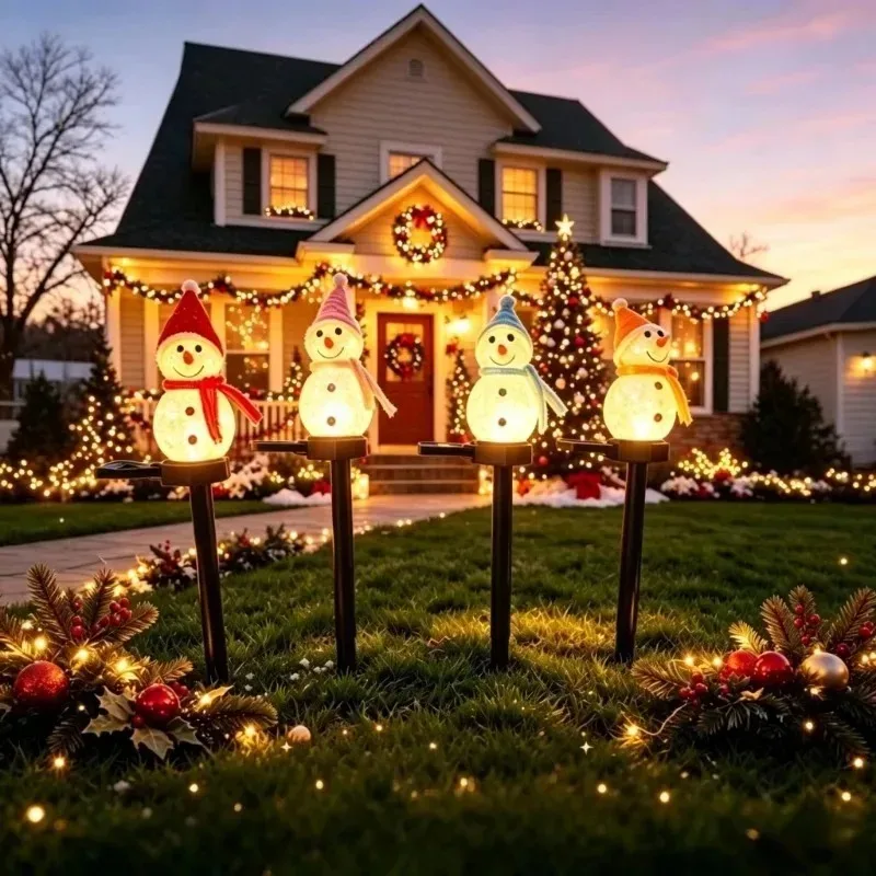 Christmas Solar Snowman Ground Stake Lights Outdoor Waterproof Warm White LED Lamp Lawn Patio Walkway Xmas Yard Holiday Ornament