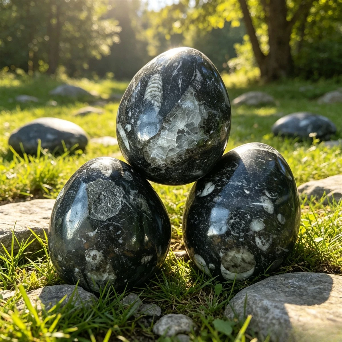 Artificial Trilobite Stone Carved Egg Polished Gemstone Flower Pattern Palm Stone Reiki Chakra Healing Home Decor Collectible