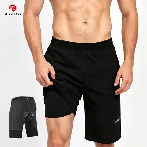 X-TIGER 2 in 1 Cycling Shorts Double Layer Loose Casual MTB Padded Shorts Waterproof Wearproof For Mountain Off-road Urban Commute Daily Wear
