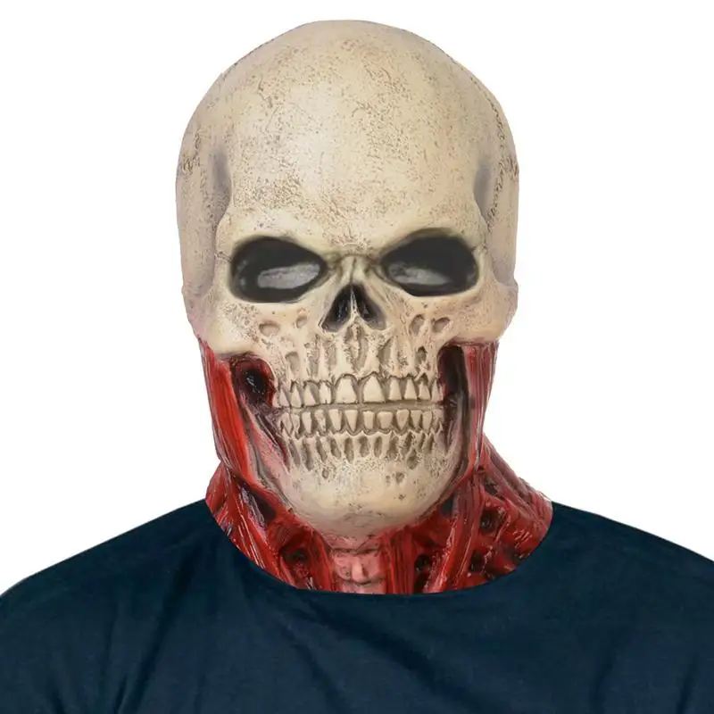 

Skull Face Cover Bloody Christmas Full Face Cover Realistic Latex Scary Head Cover Novelty Cosplay Costume Headgear Props For