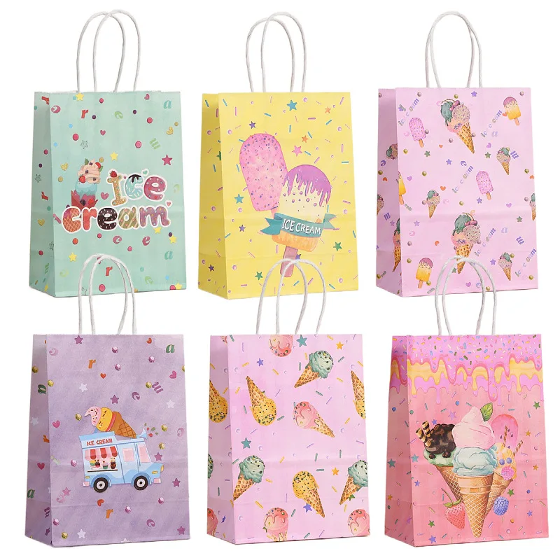 6Pcs Papierowa torba na prezenty z motywem lodów Letnie desery Torba na cukierki dla dzieci Dziewczyna Urodziny Baby Shower Dekoracja imprezowa