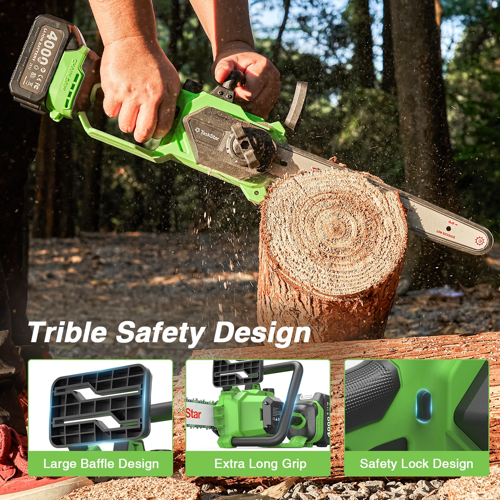 TaskStar Bürstenlose 12-Zoll elektrische Kettensäge wiederaufladbare Schnurlose Holz Schneiden Power Tool Fit Makita 18V Batterie (mit 2 4.0Ah Batterien) – Detail 6