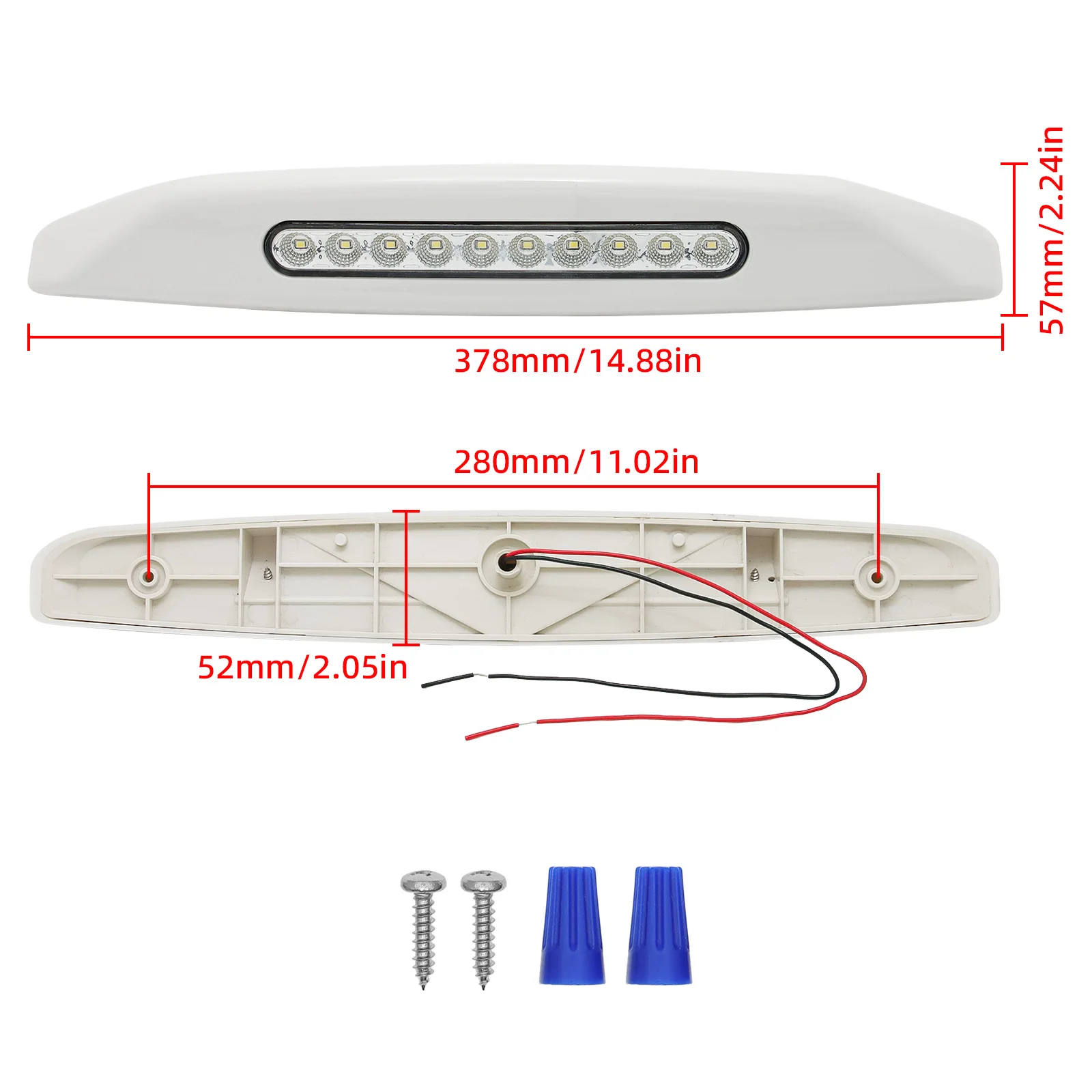 QC Porch Light White 10LED Awning Lamp RV Caravan Awning Porch Light Bar Van Travel Trailer Camper Trailer Exterior Lamp 6000K