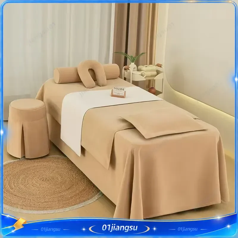 New High End Cotton Linen Beauty Bed Cover 4 Piece Set Simple Salon Massage Therapy Ear Picking Bed Sheet Spa Treatment Cover