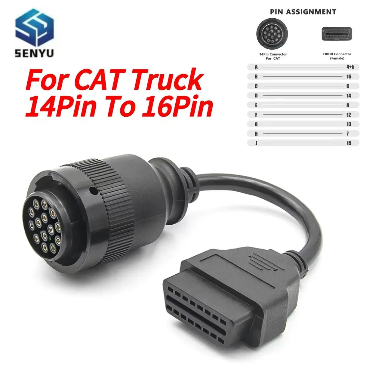 For CAT Truck 14Pin OBD To OBD2 OBD 2 Extension Cable For Cat Truck 16 Pin OBDII Scanner Connector Truck Diagnostic Tool 14 Pin