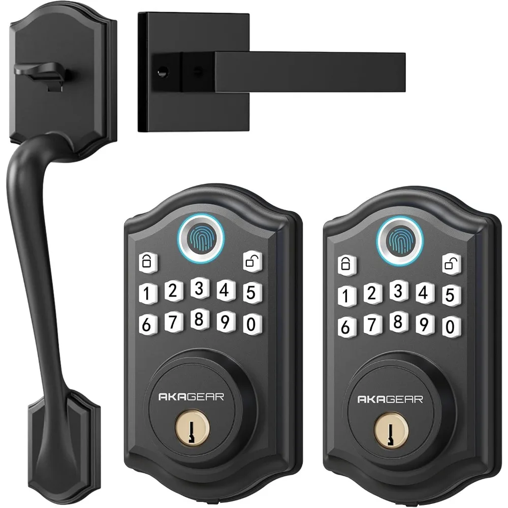 Fingerprint Keyless Entry Door Lock with Handle Set Bundle - Matte Black