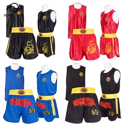 Conjunto de pantalones cortos y chaleco de boxeo para hombres, mujeres y niños, camiseta de entrenamiento MMA, ropa de artes marciales, Sanda BJJ Jiujitsu