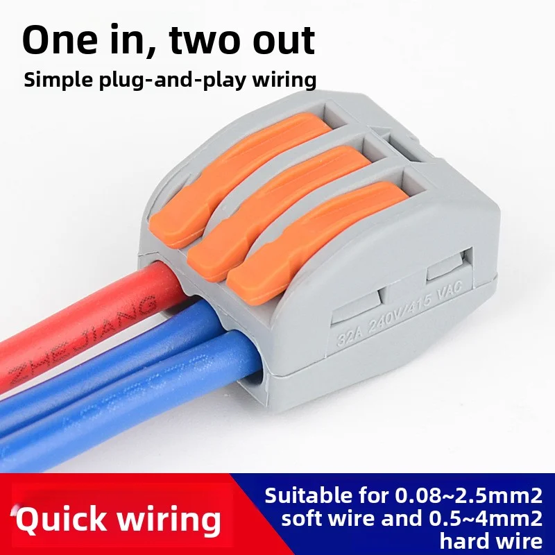 100Pcs Quick Connect 2 Way Lever Wire Connector 1 In 1 Out Terminal Block For 0.2 4mm² Cables Electrical Wiring