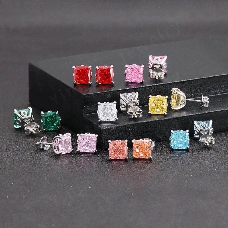 Ice Crushed Cubic Zirconia Radiant Stud Earrings CZ Earring for Gift