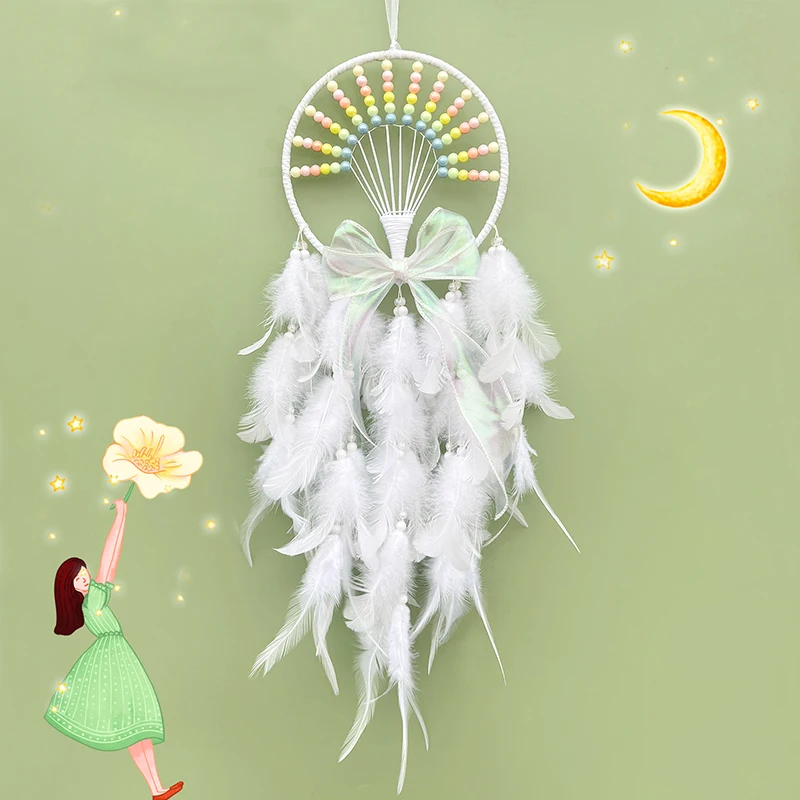 4 Colors Dream Catcher Hand-woven Feathers Wind Chimes Living Room Bedroom Wall Decoration Creative Festival Gift Home Accessory