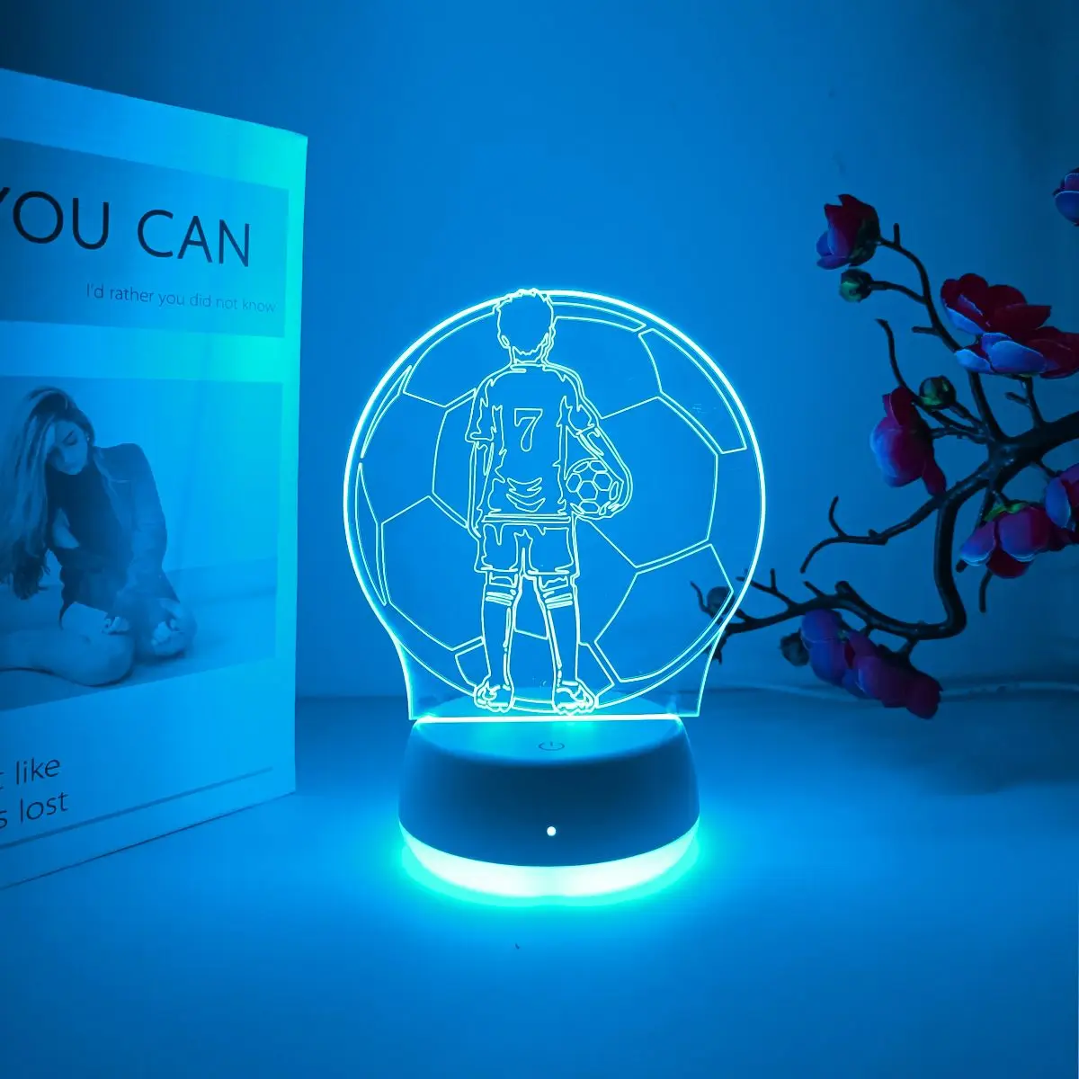 1pc Creative Football Sports Theme Seven Color 3D Night Light, 7 Color Touch Control, Uniform Illumination, A Good Gift.