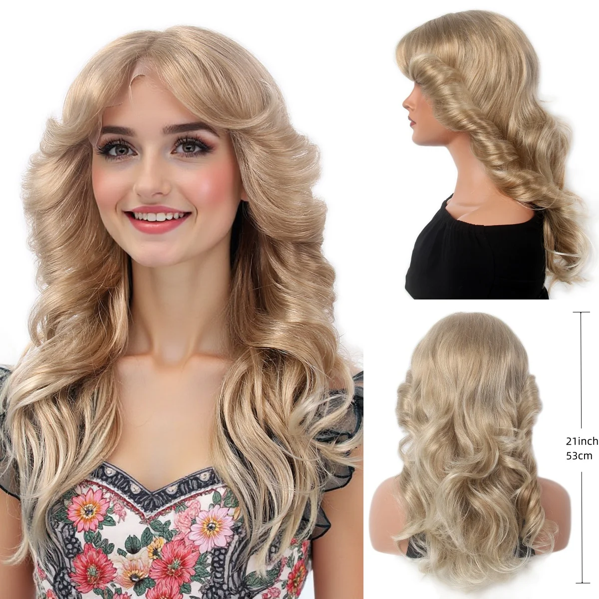 

T-part HD Lace Front 60s 70s Blonde Wig Farrah Fawcett Wigs Disco Synthetic Hair Long Curly Glueles Full Wigs for Women Lady