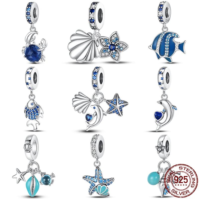 

925 Sterling Silver Luminous Shell Starfish Ocean Charms Beads Fit Pandora 925 Original Bracelet Fine DIY Birthday Jewelry Gifts