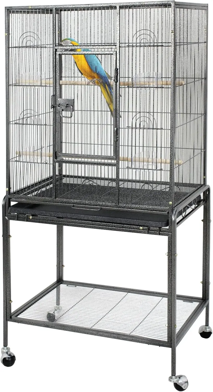 53-Inch Rolling Bird Cage Large Wrought Iron Cage for  Parakeet Finch Budgie Lovebird Canary Medium Pet Housef