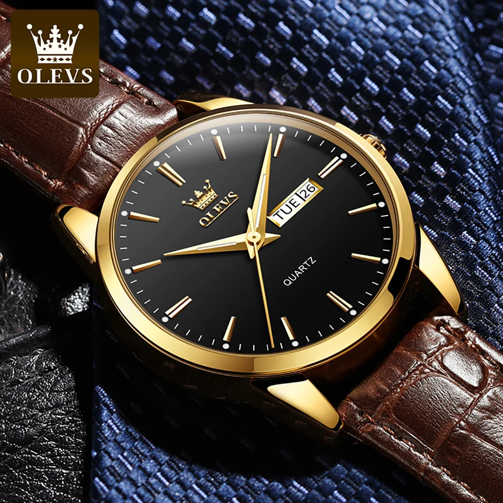 OLEVS Classic Quartz Watch for Men Waterproof Leather strap Calendar Sports Business Men \'s Quartz Wrist Watch TOP Brand 6898