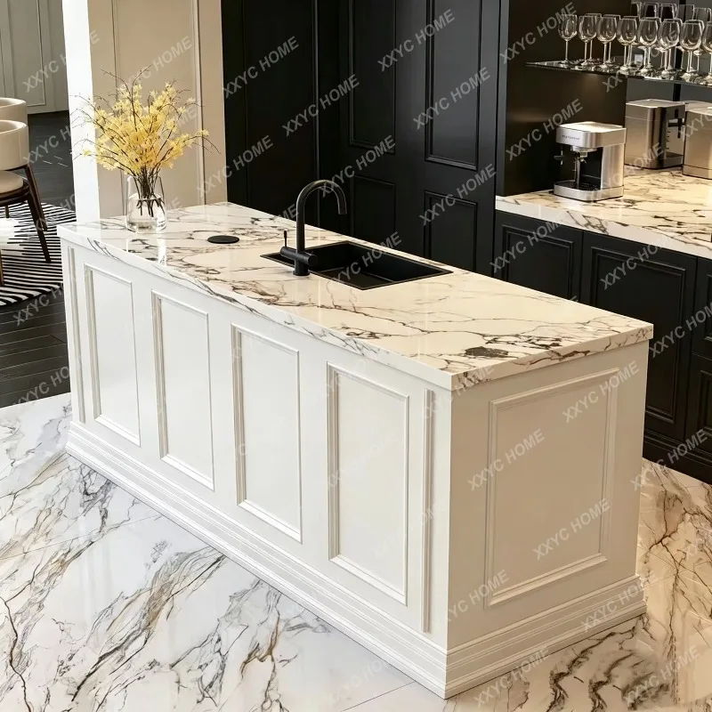 XX retro solid wood paint island table integrated open kitchen central island island western kitchen operation table