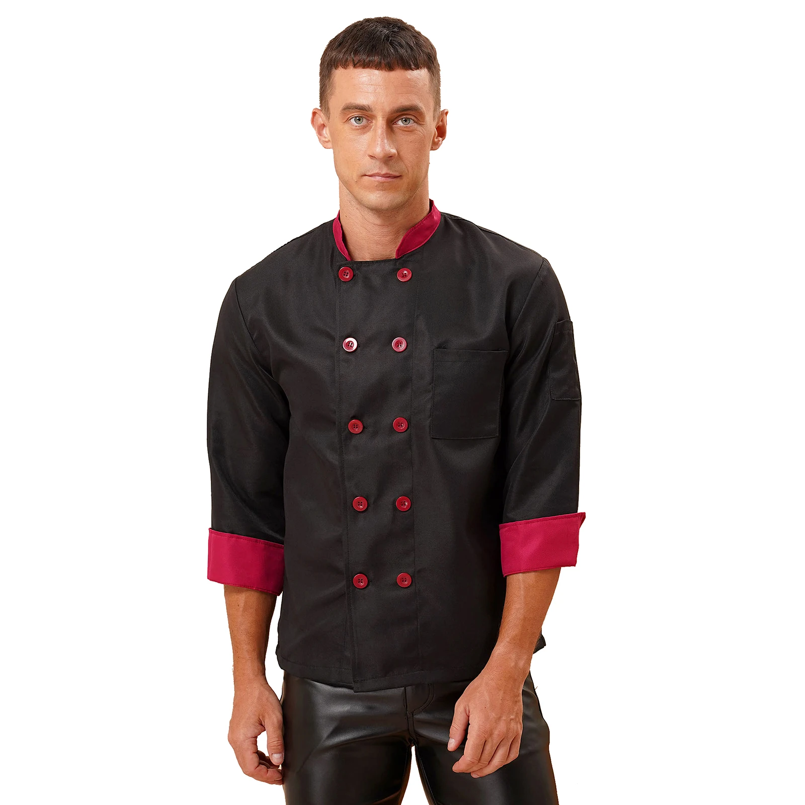 Mens Kitchen Chef Coat Restaurant Uniform Shirts Short/Long Sleeves Chef Jacket Works Clothes Double Breasted Service Bakery Top