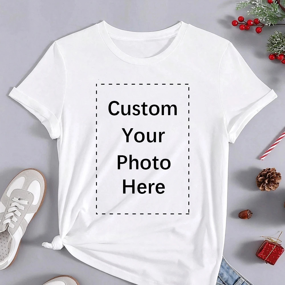 Y2K Girls Custom Photo T-shirt for Women Personalized Logo Picture Image Tshirts for Lady Customised Tops Tees T Shirts
