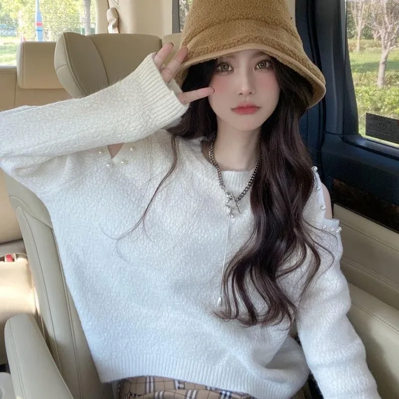 2023 Spring Autumn New Unique Sweater Women Careful Machine Shoulder Short Small Popular Knitted Shirt Top Pullovers Knitwear