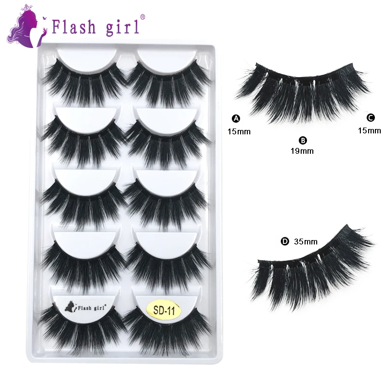 5 pairs/piece Multi-layer Self adhesive flexible Black cotton Band mink Falsle eyelashes extention wtih Personlized